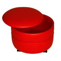 Red Vinyl Round storage ottoman