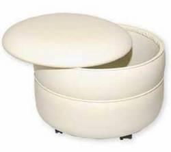 Ivory Vinyl Round storage ottoman