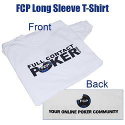 FullContactPoker.com White Long Sleeve Cotton T-Shirt Medium