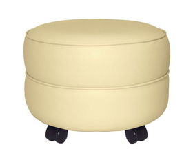 Ivory Vinyl Round Non-storage Ottoman