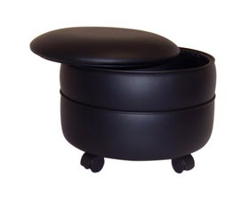 Black Vinyl Round Storage Ottoman