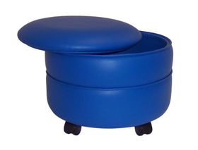 Blue Vinyl Round Storage Ottoman