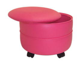 Hot Pink Vinyl Round Storage Ottoman