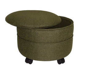 Mossy Green Fabric Round Storage Ottoman