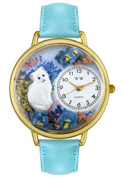 Women's White Cat Theme Light Blue Leatherwomen 
