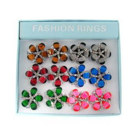 Flower Rings with Rhinestones | Priced Per Dozen Case Pack 1