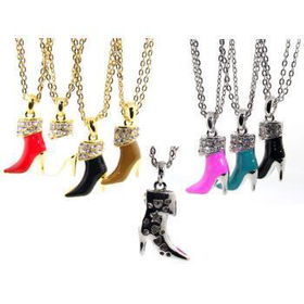 High Heel Shoe Necklaces Silver Case Pack 1
