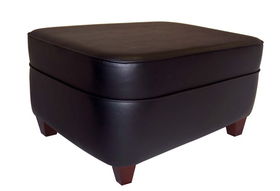 Black Vinyl Jumbo Rectangle Ottoman with 4" Square Dark Wood Legsblack 