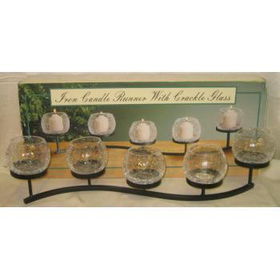 5 CRACKLE GLASS CANDLE HOLDERS on METAL STAND Case Pack 6