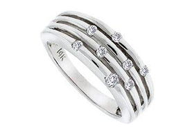 Four Row Diamond Ring : 14K White Gold - 0.25 CT Diamonds - Ring Size 9.5