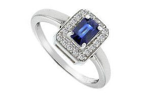 Blue Sapphire and Diamond Ring : 14K white Gold - 1.00 CT TGW - Ring Size 9.0