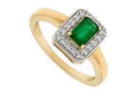 Emerald and Diamond : 14K Yellow Gold - 0.75 CT TGW - Ring Size 9.0emerald 
