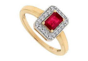 Ruby and Diamond Ring : 14K Yellow Gold - 1.00 CT TGW - Ring Size 9.0