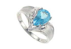 Blue Topaz and Diamond Ring : 14K White Gold - 1.50 CT TGW - Ring Size 9.5
