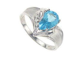 Blue Topaz and Diamond Ring : 14K White Gold - 1.50 CT TGW - Ring Size 9.5blue 