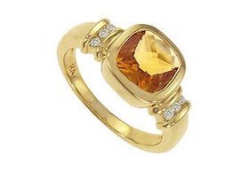 Citrine and Diamond Ring : 14K Yellow Gold - 2.25 CT TGW - Ring Size 9.5