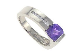 Amethyst and Diamond Ring : 14K White Gold - 1.00 CT TGW - Ring Size 9.5