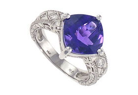Amethyst and Diamond Ring : 14K White Gold - 4.00 CT TGW - Ring Size 9.5