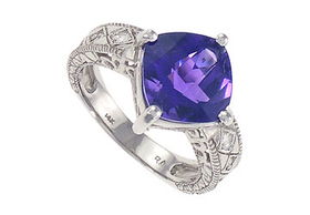 Amethyst and Diamond Ring : 14K White Gold - 4.00 CT TGW - Ring Size 9.5amethyst 