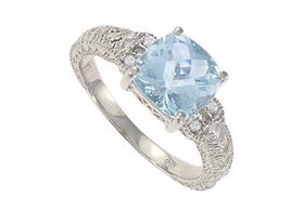 Aquamarine and Diamond Ring : 14K White Gold - 2.25 CT TGW - Ring Size 9.5aquamarine 