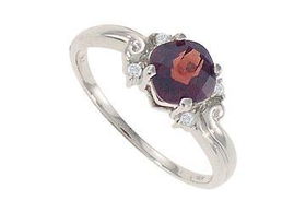 Garnet and Diamond Ring : 14K White Gold - 1.50 CT TGW - Ring Size 9.5garnet 