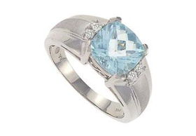Aquamarine and Diamond Ring : 14K White Gold - 2.33 CT TGW - Ring Size 9.5aquamarine 