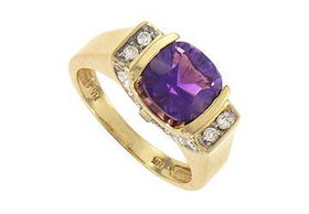 Amethyst and Diamond Ring : 14K Yellow Gold - 2.33 CT TGW - Ring Size 9.0amethyst 