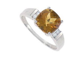 Citrine and Diamond Ring : 14K White Gold - 2.33 CT TGW - Ring Size 9.0