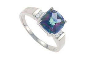 Mystic Topaz and Diamond Ring : 14K White Gold - 3.33 CT TGW - Ring Size 9.0