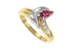 Pink Tourmaline and Diamond Ring : 14K Two Tone ( White & Yellow ) Gold - 0.50 CT TGW - Ring Size 9.0pink 