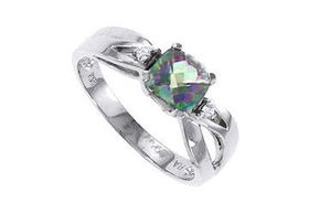 Mystic Topaz and Diamond Ring : 14K White Gold - 1.50 CT TGW - Ring Size 9.0