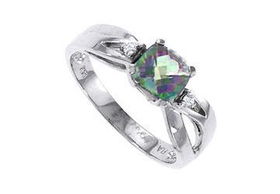 Mystic Topaz and Diamond Ring : 14K White Gold - 1.50 CT TGW - Ring Size 9.0mystic 