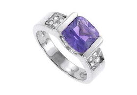 Amethyst and Diamond Ring : 14K White Gold - 1.00 CT TGW - Ring Size 9.0
