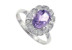 CZ Amethyst and Cubic Zirconia Sterling Silver Ring