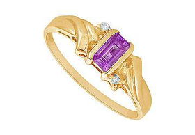 Amethyst and Diamond Ring : 14K Yellow Gold - 0.80 CT TGW - Ring Size 9.0