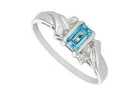 Blue Topaz and Diamond Ring : 14K White Gold - 0.80 CT TGW - Ring Size 9.0blue 