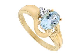 Aquamarine and Diamond Ring : 14K Yellow Gold - 0.75 CT TGW - Ring Size 9.0