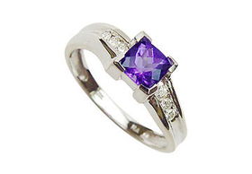 Amethyst and Diamond Ring : 14K White Gold - 0.75 CT TGW - Ring Size 9.0