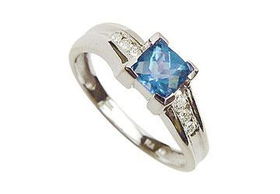 Aquamarine and Diamond Ring : 14K White Gold - 0.75 CT TGW - Ring Size 9.0aquamarine 