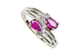 Ruby and Diamond Ring : 14K White Gold - 0.80 CT TGW - Ring Size 9.0