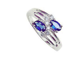 Blue Sapphire and Diamond Ring : 14K White Gold - 1.80 CT TGW - Ring Size 9.0blue 