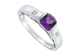 Amethyst and Diamond Ring : 14K White Gold - 0.66 CT TGW - Ring Size 9.0