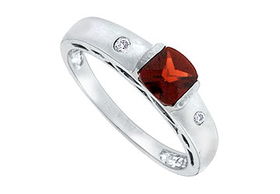 Garnet and Diamond Ring : 14K White Gold - 1.00 CT TGW - Ring Size 9.0