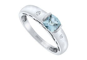 Aquamarine and Diamond Ring : 14K White Gold - 0.66 CT TGW - Ring Size 9.0aquamarine 
