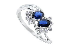 Blue Sapphire and Diamond Ring : 14K White Gold - 2.00 CT TGW - Ring Size 9.0blue 