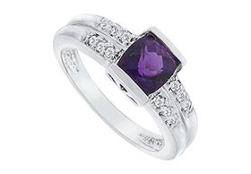 Amethyst and Diamond Ring : 14K White Gold - 1.33 CT TGW - Ring Size 9.5