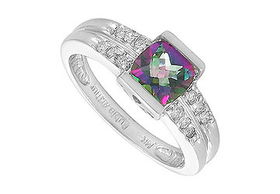 Mystic Topaz and Diamond Ring : 14K White Gold - 1.66 CT TGW - Ring Size 9.5