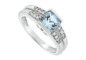 Aquamarine and Diamond Ring : 14K White Gold - 1.25 CT TGW - Ring Size 9.5aquamarine 