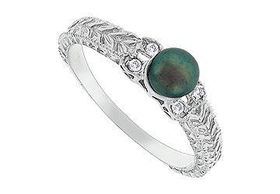 Tahitian Cultured Pearl and Diamond Ring : 14K White Gold - Ring Size 9.0