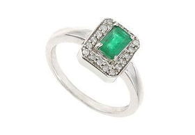 Emerald and Diamond : 14K White Gold - 0.75 CT TGW - Ring Size 9.0